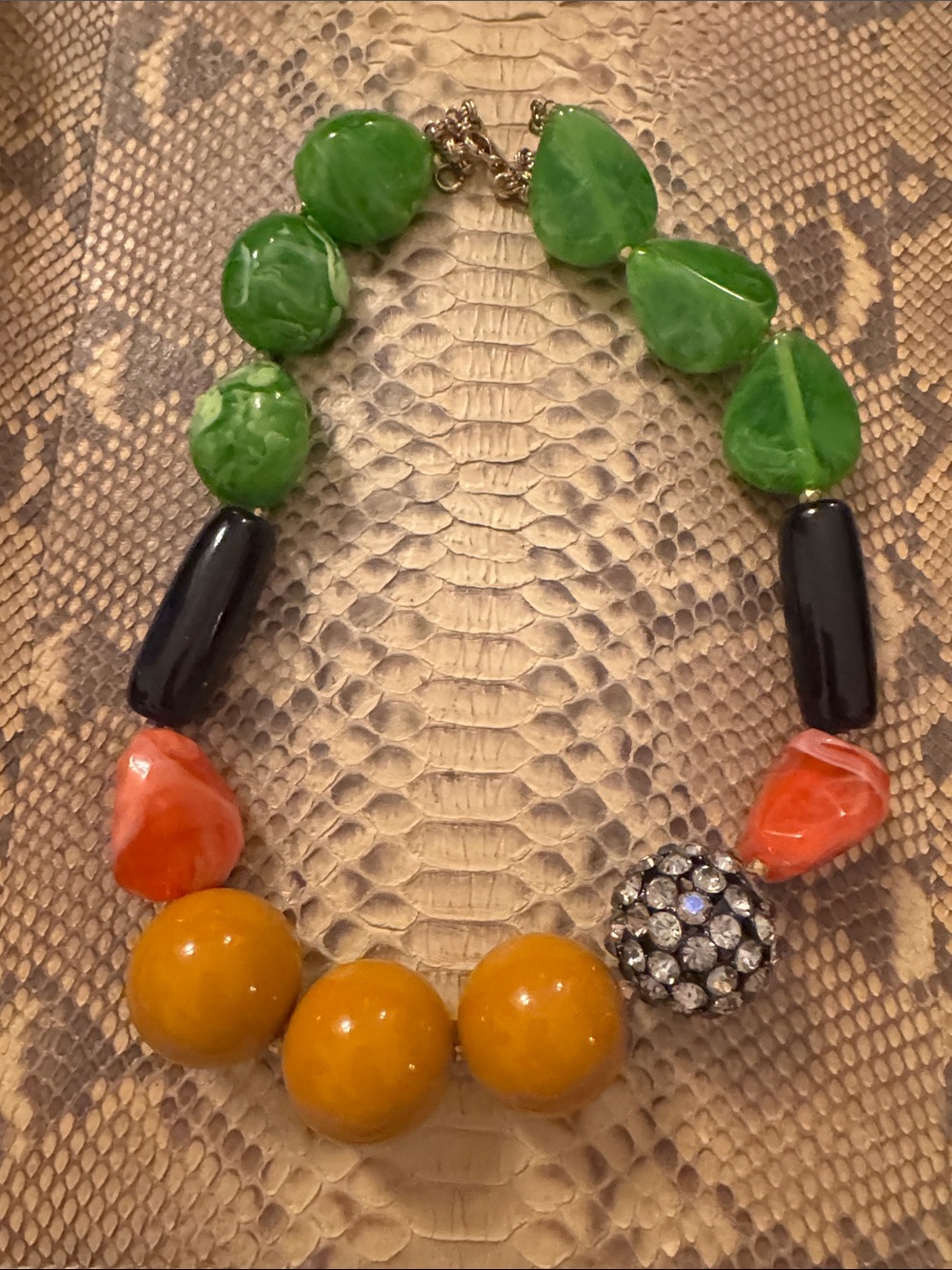 Anthropologie Green, Black, Orange & Yellow Beaded Statement Necklace